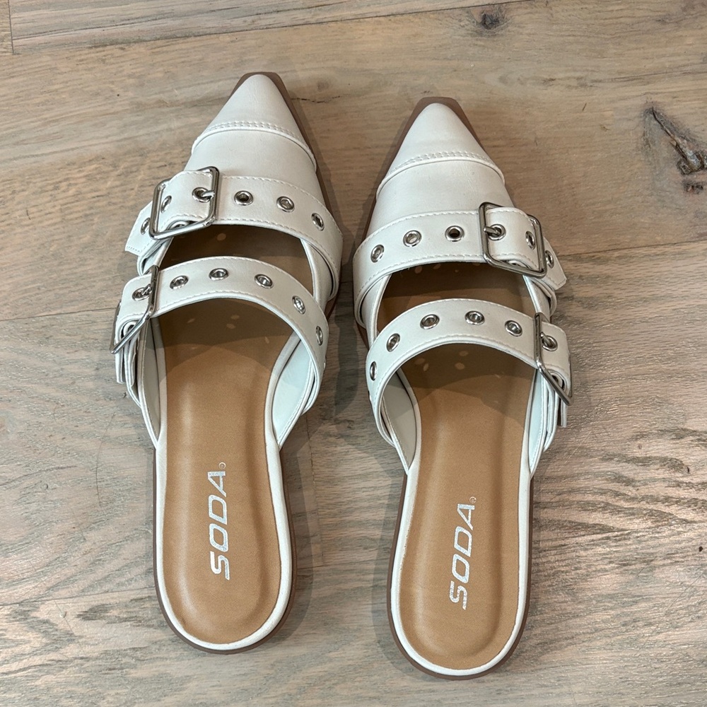 Soda Cream Buckle Strap Women's Mules